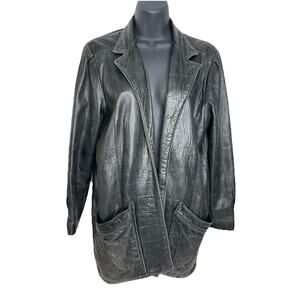 Vintage Christian Lauren Coat Black Leather Jacket Open Size Small